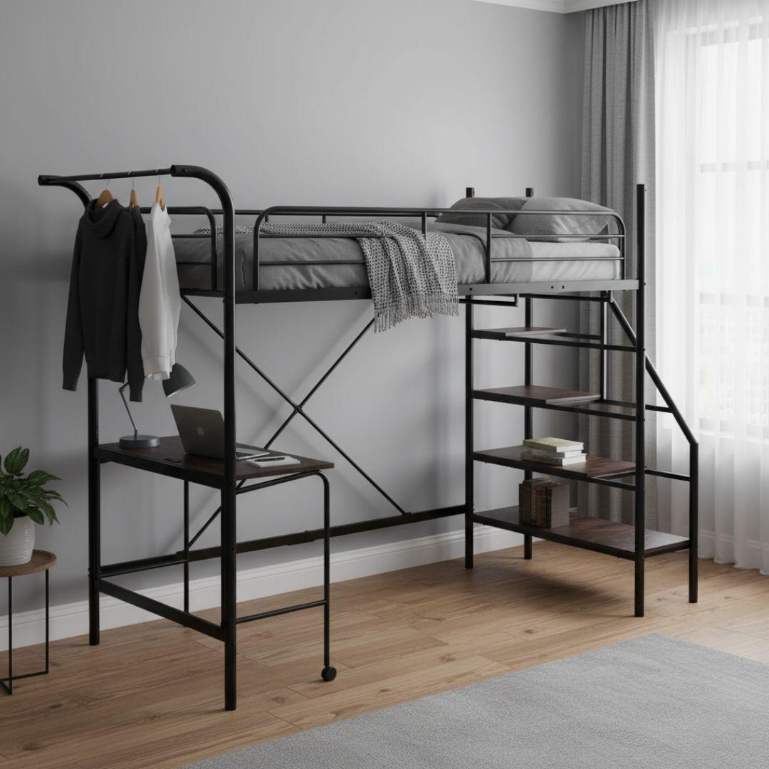 2台 システムベット ロフトベッド シングル デスク付き コンセント付き 収納 BTM システムベット ロフトベッド シングル コンセント付き デスク付き