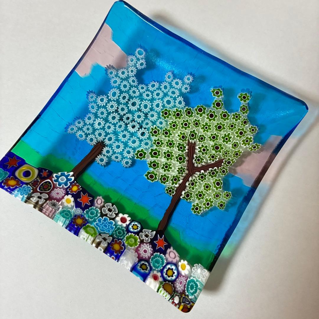 ベネチアンガラス ミルフィオリ プレート スクエア ガラス 豆皿