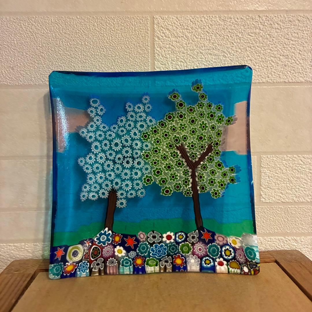 ベネチアンガラス ミルフィオリ プレート スクエア ガラス 豆皿