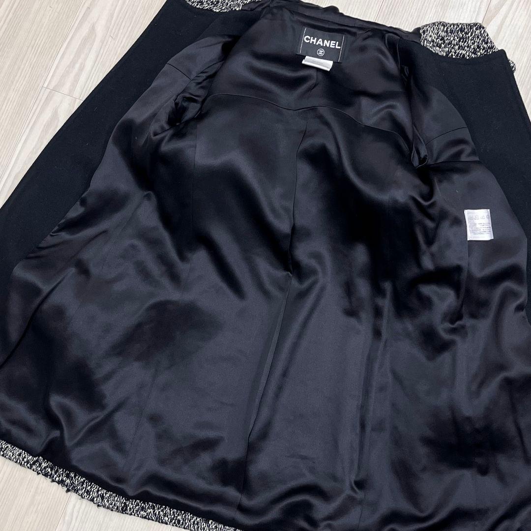 シャネル 15A P42310 ウール シルク混 ツイード 切替 ダッフルコート