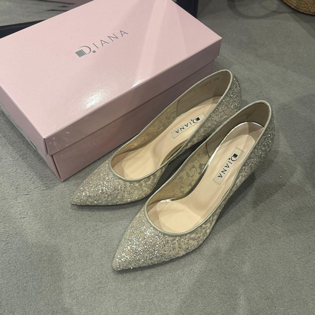 DIANA ダイアナ 結婚式 パンプス24cm グリッターチュール ヒール7cm