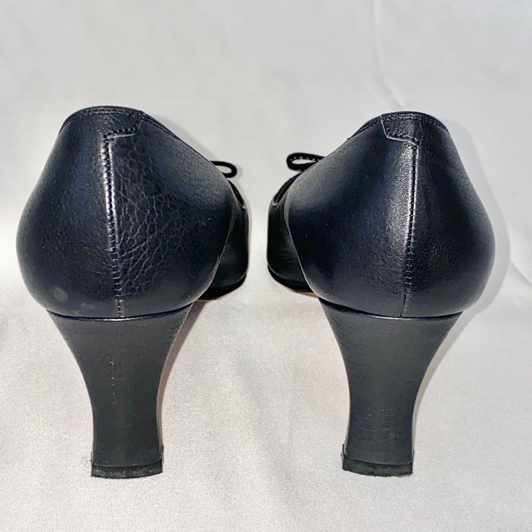 銀座かねまつ パンプス 黒 22.5cm D スクエアトゥ リボン - メルカリ