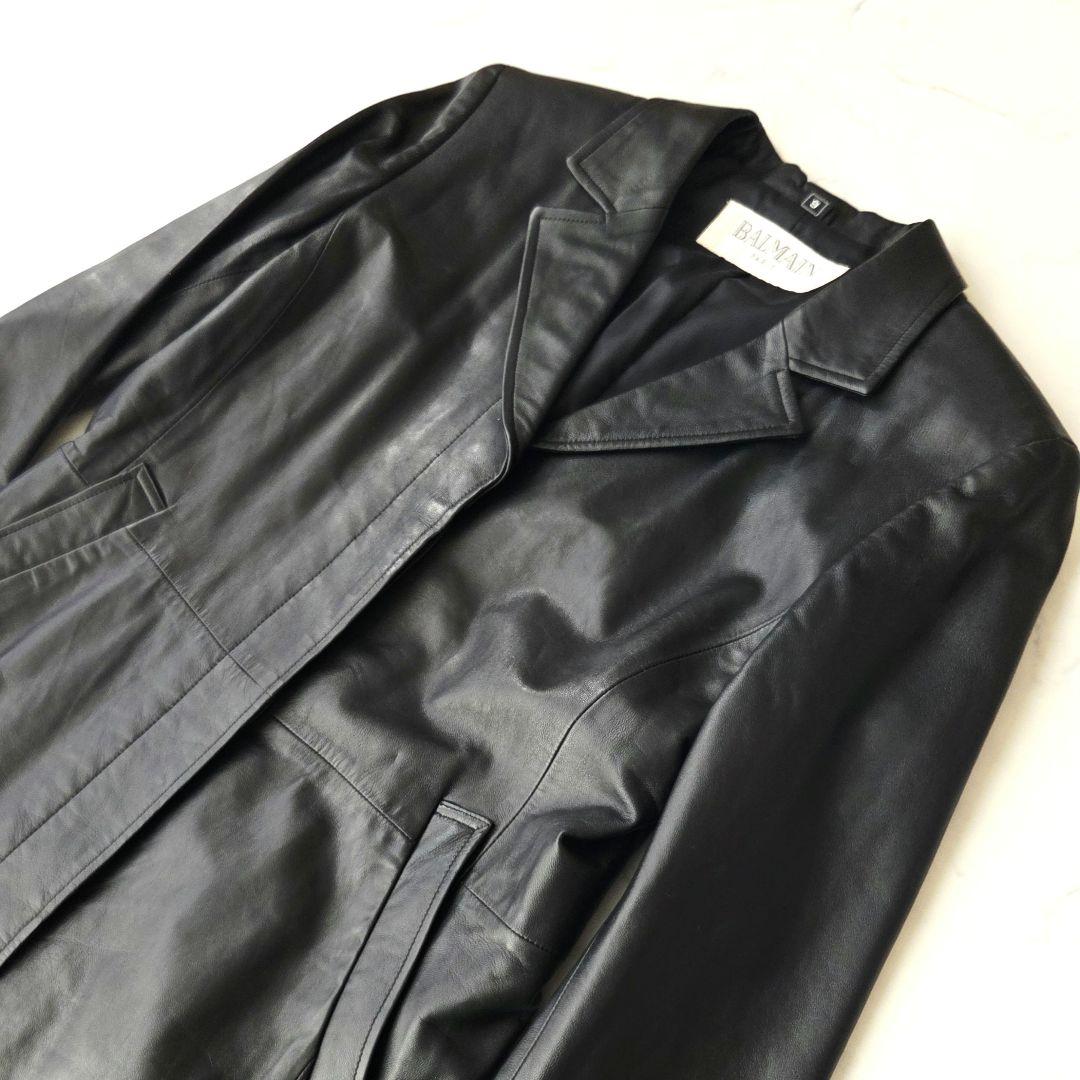 美品✨️ 北川製 BALMAIN バルマン ラムレザー ロングコート 黒 9号