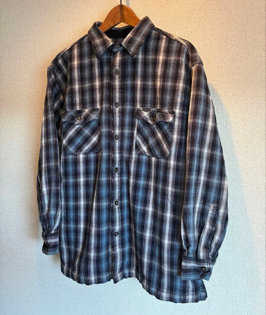 ST. JOHN'S BAY オンブレチェックシャツ XL ブルーxネイビー 古着 00s St John's Bay ブルー オンブレ シャドー チェック ヘビー