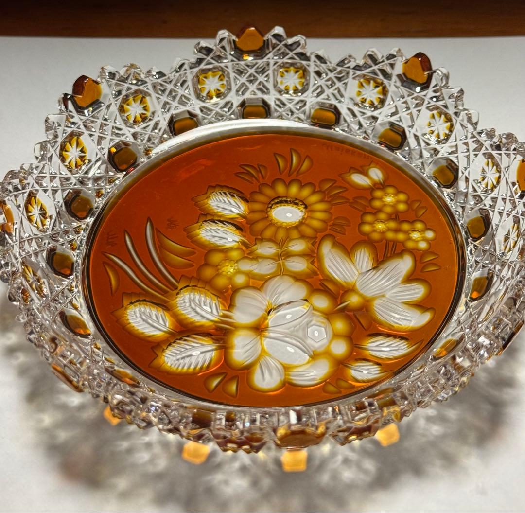 『 マイセン クリスタル ガラス オレンジ被せ』 《ヴィンテージ》《未使用》