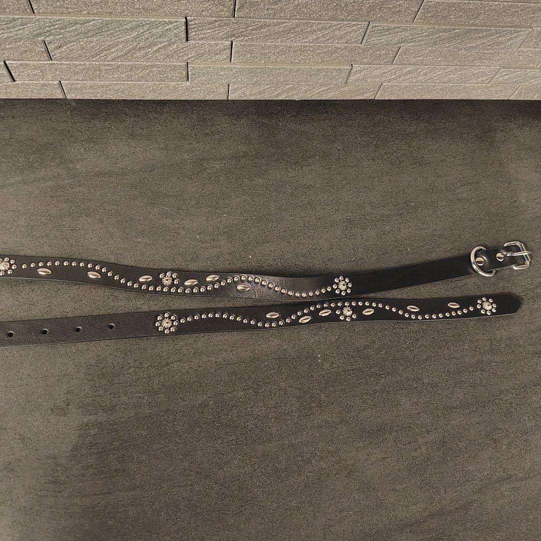 フルスタッズ本革レザーナローベルト！銀シルバーフラワーフローラル