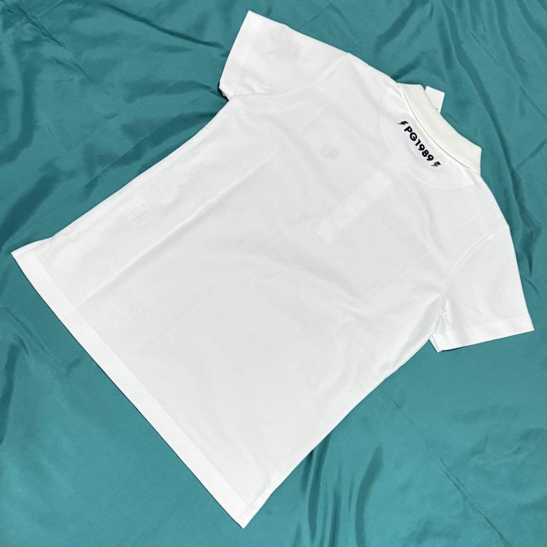 新品タグ付 パーリーゲイツ ゴルフポロシャツ 白 雷柄 日本製 0 22年