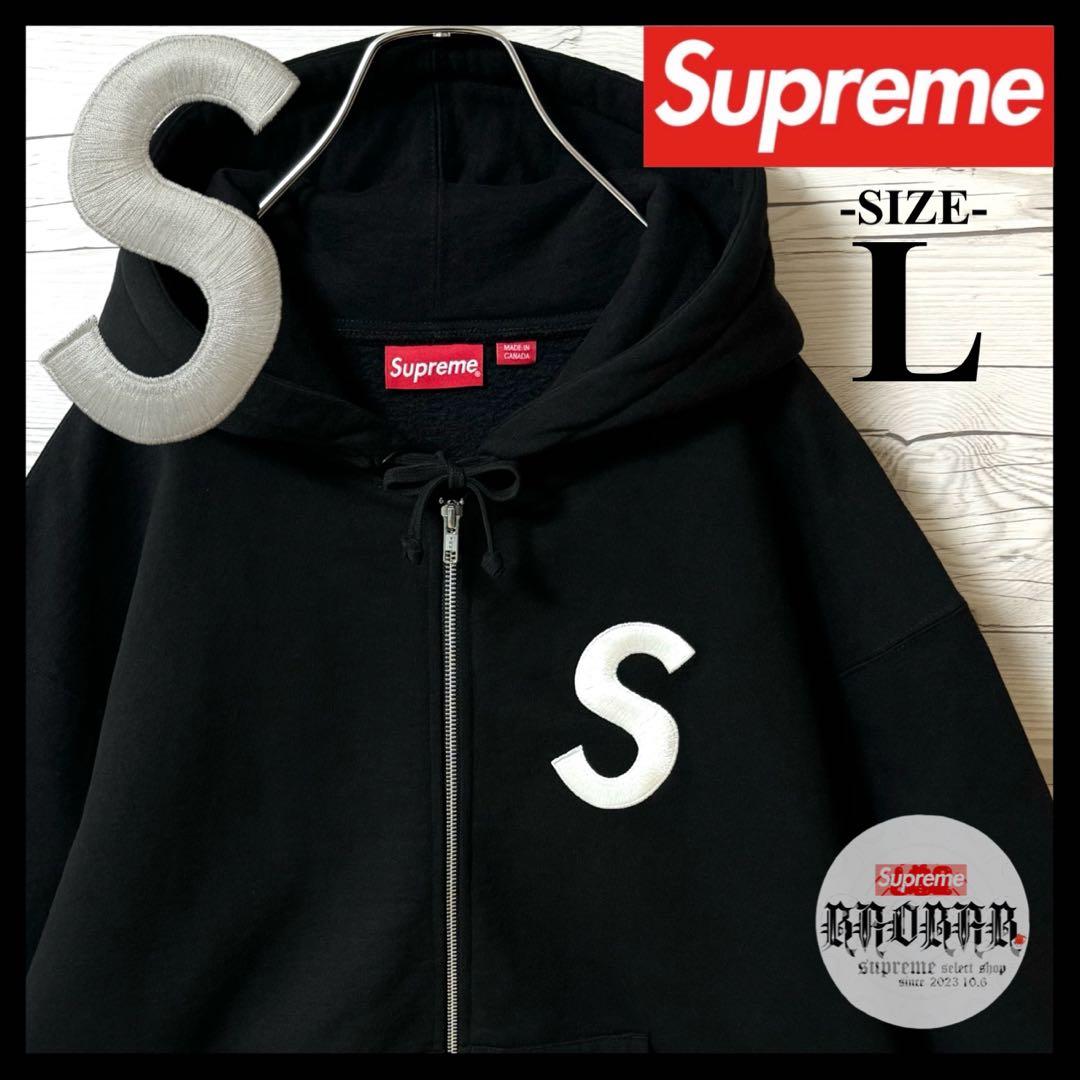 大人気‼︎刺繍Sロゴ S logo L】シュプリーム パーカー ブラック 中町綾