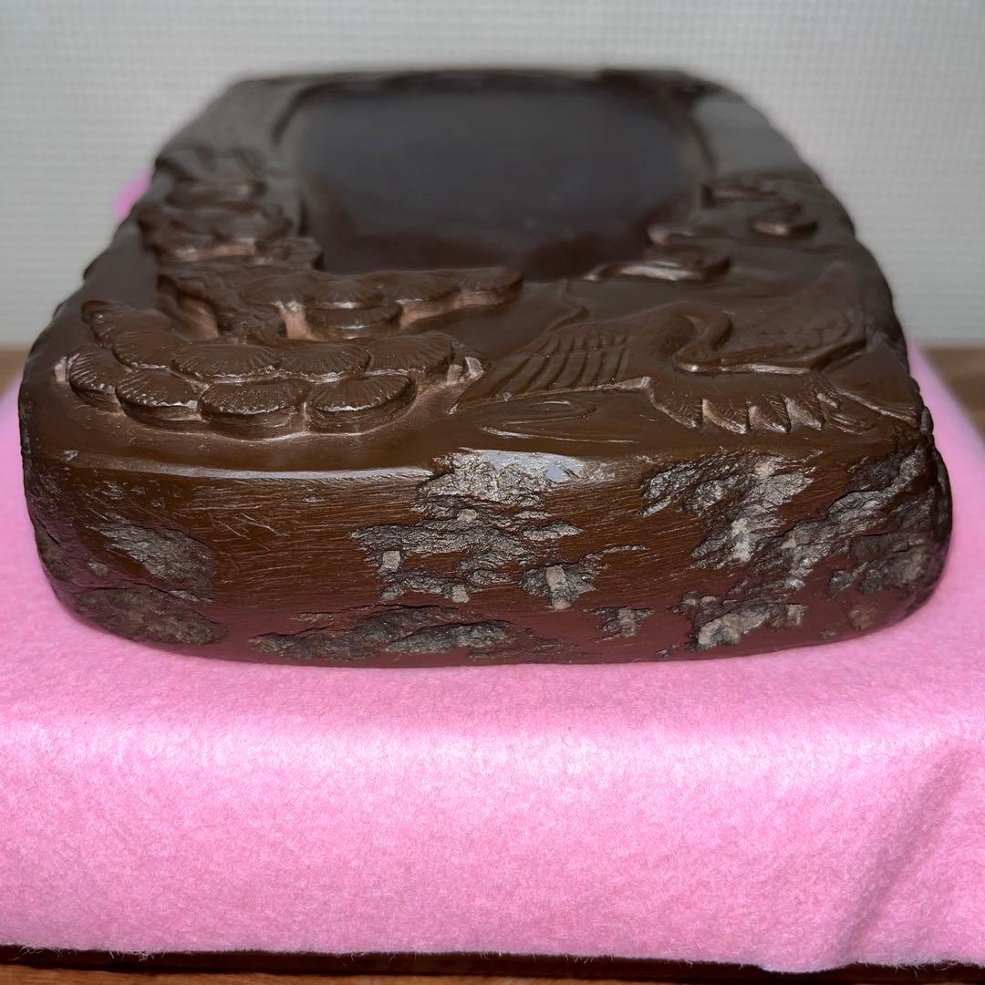 ⭕️赤間硯 曻進堂謹製 永久松鶴亀彫刻 美品 21cm超2kg超 大型 古硯