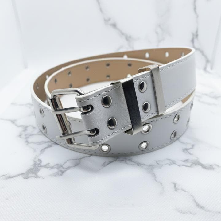 スタッズベルト ホワイト ダブルピンベルト y2k 白 スケーター 男女