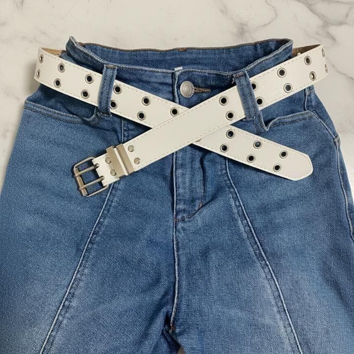 スタッズベルト ホワイト ダブルピンベルト y2k 白 スケーター 男女