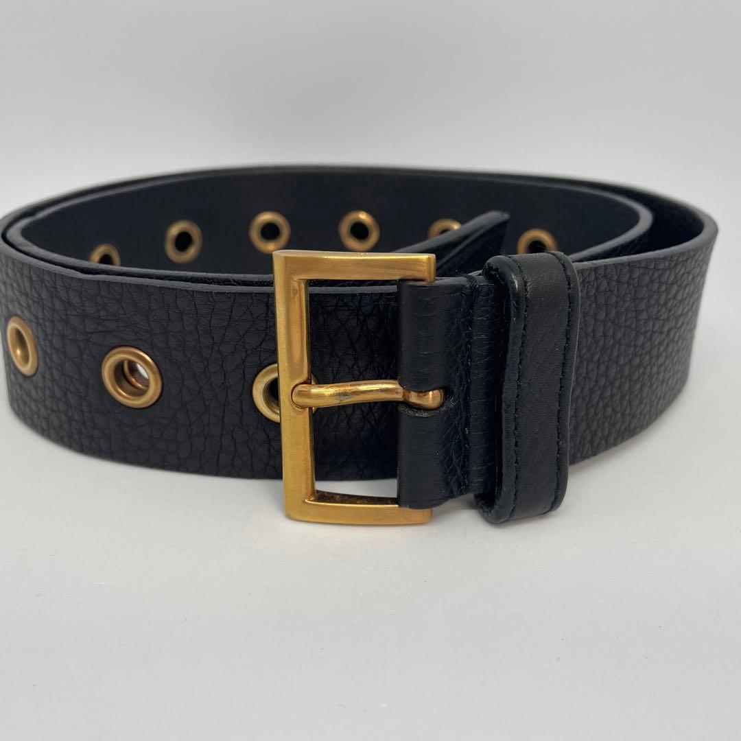 希少✨PRADA プラダ レザーベルト ゴールドバックル 黒 1C 1675 プラダ PRADA ベルト トライアングルロゴ ブラック ゴールド