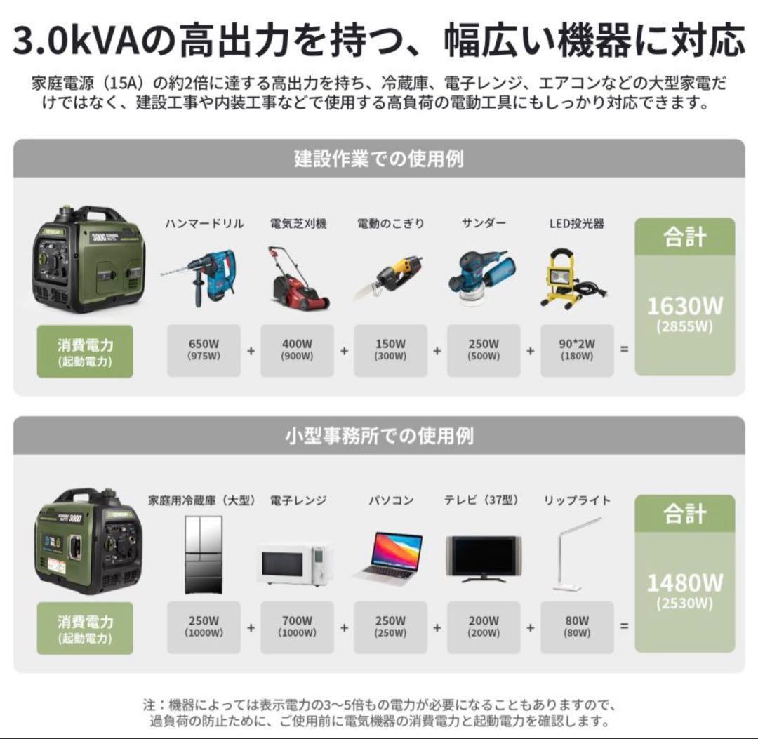EENOUR インバーター発電機 DK3000iSDF 3.0kVA