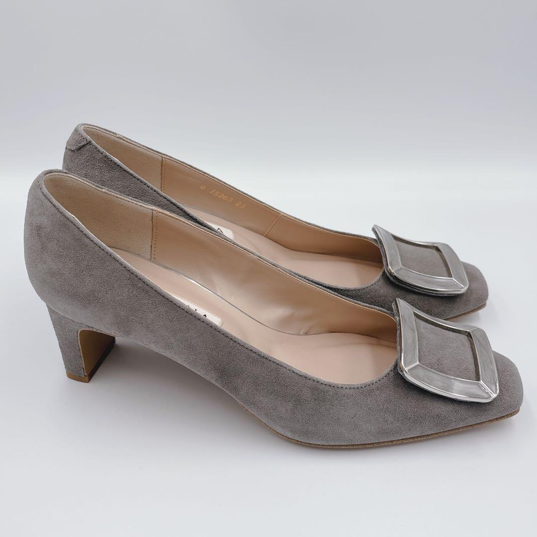 新品】DIANA グレー スクエアトゥ スクエアバックル パンプス スエード