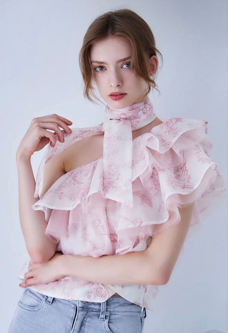 Riu One shoulder Toile de Jouy tops