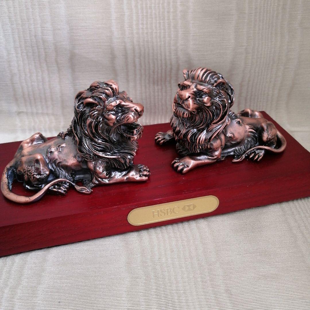 カ*て様 香港HSBC銀行 風水　ブロンズライオン像 2体セット非売品　獅子　箱
