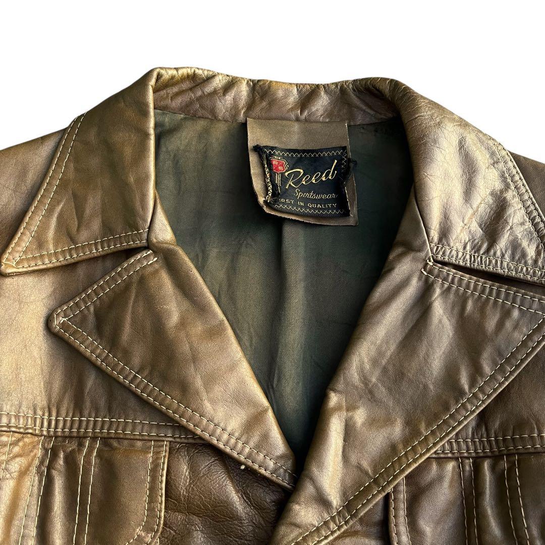 60's ヴィンテージ レザートラッカージャケット 短丈 開襟 ブラウン