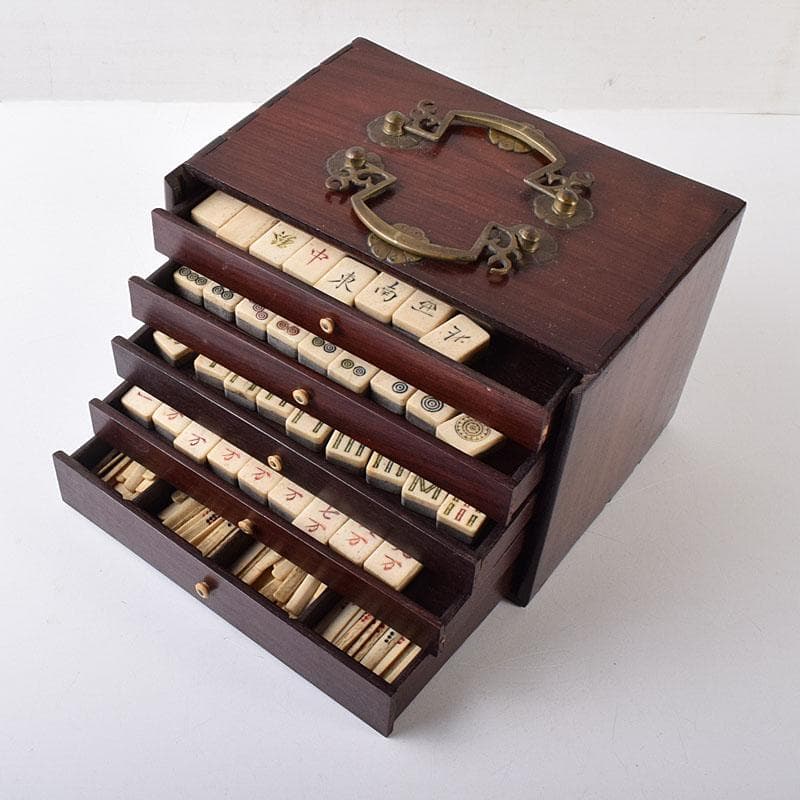 中国 竹嵌 骨牌 背竹牌 麻雀牌 唐木箱付 M 8054 - メルカリ