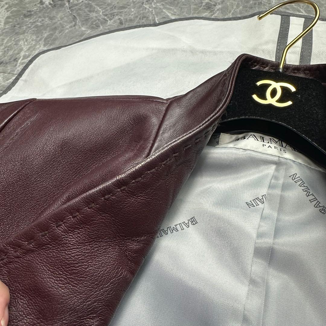 XL♡バルマン♡ラムレザー ロングコート ベルト ボルドー