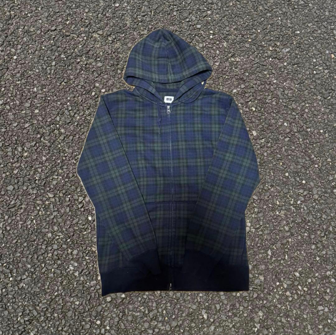 old UNIQLO チェックパーカー y2k ダブルジップ 緑 - メルカリ