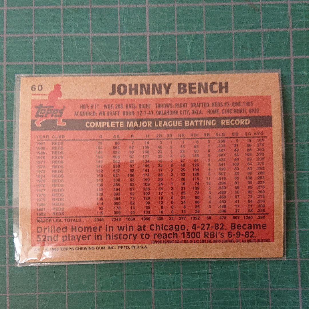 ジョニーベンチ1983Toppsシンシナティレッズ #60 復刻カード - メルカリ
