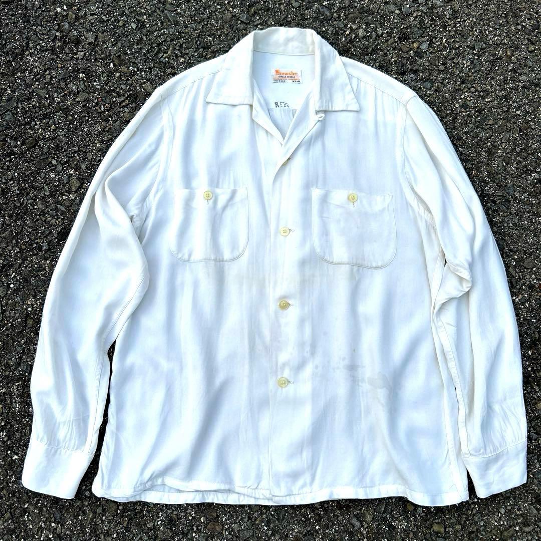 50s レーヨン ギャバ シャツ 白 ヴィンテージ ロカビリー ホワイト