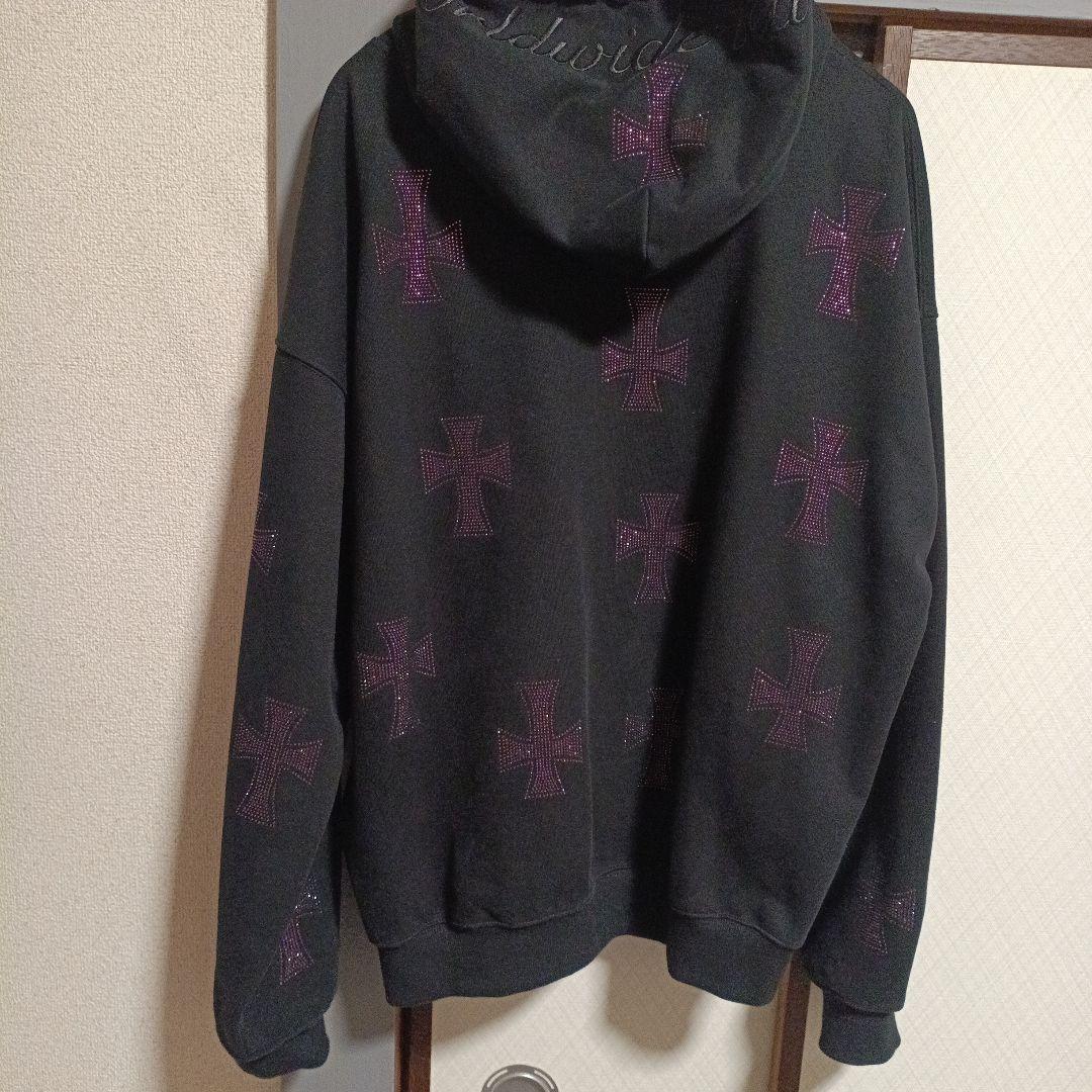 UNKNOWN LONDクロスラインストーンジップアップパーカー パープル