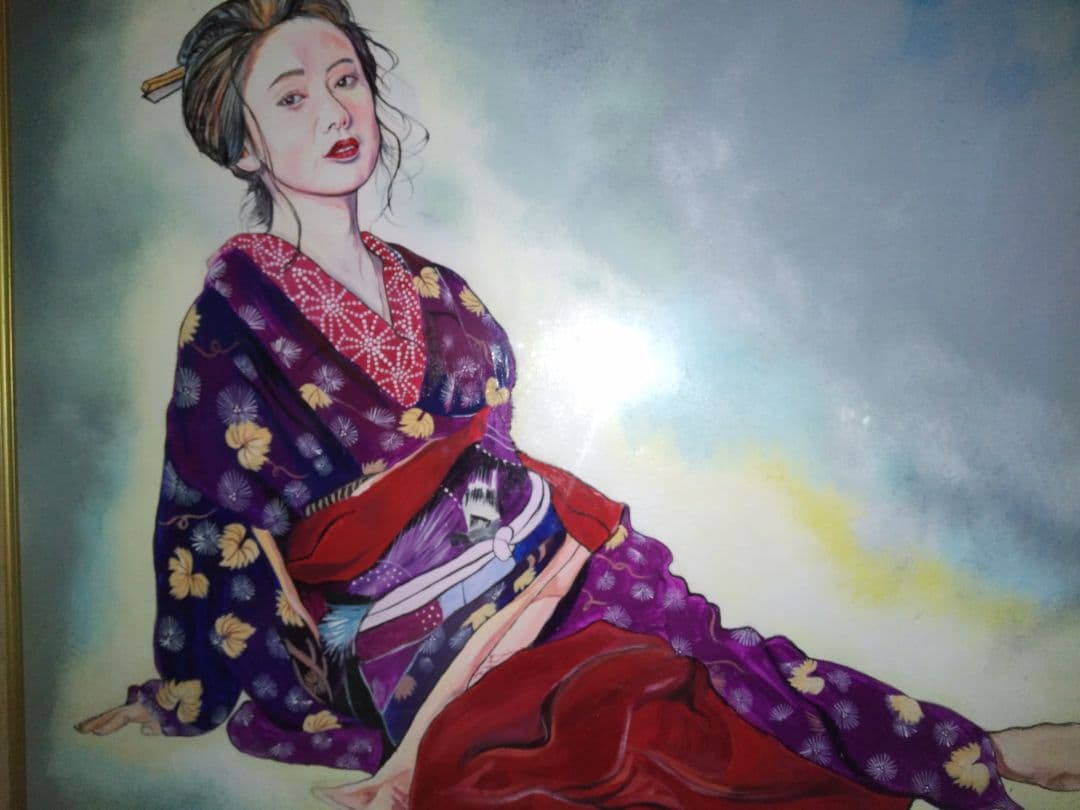 美人画、裸婦、油彩１２号、芸子、山本英二、額縁、真作肉筆、高塚省吾、森本草介。