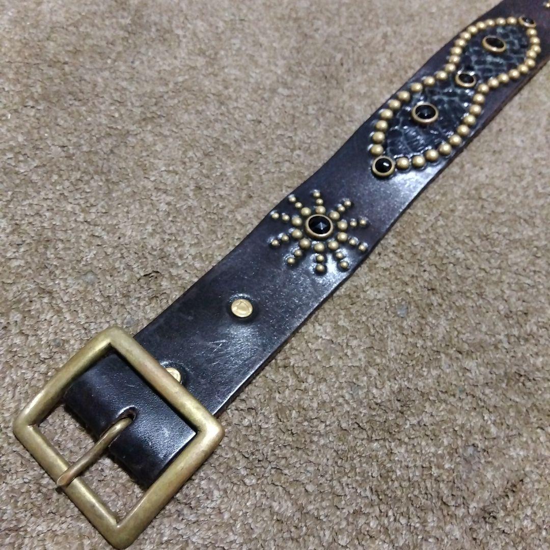 36inch HTC 茶芯 ピーナッツ レザー スタッズベルト ブラック HTC(Hollywood Trading Company)/エイチティーシー(ハリウッド