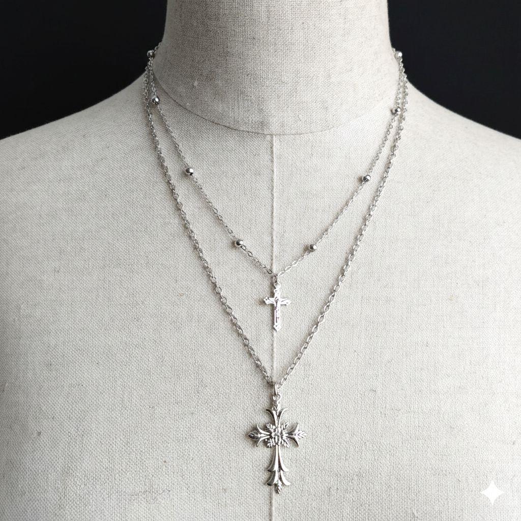 y2k グランジ ネックレス クロス 十字架 ロザリオ 2連 Y2K - メルカリ