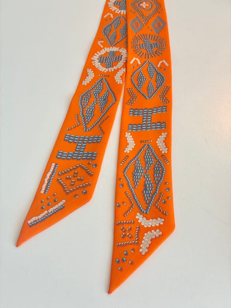 極美品】HERMÈS ツイリー 幾何学模様 エルメスオレンジ