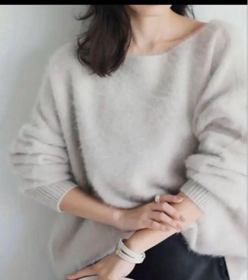 anuans ラクーンボートネックニットプルオーバー ライトグレー anuans（アニュアンス） ニット ラクーンボートネックニットプル