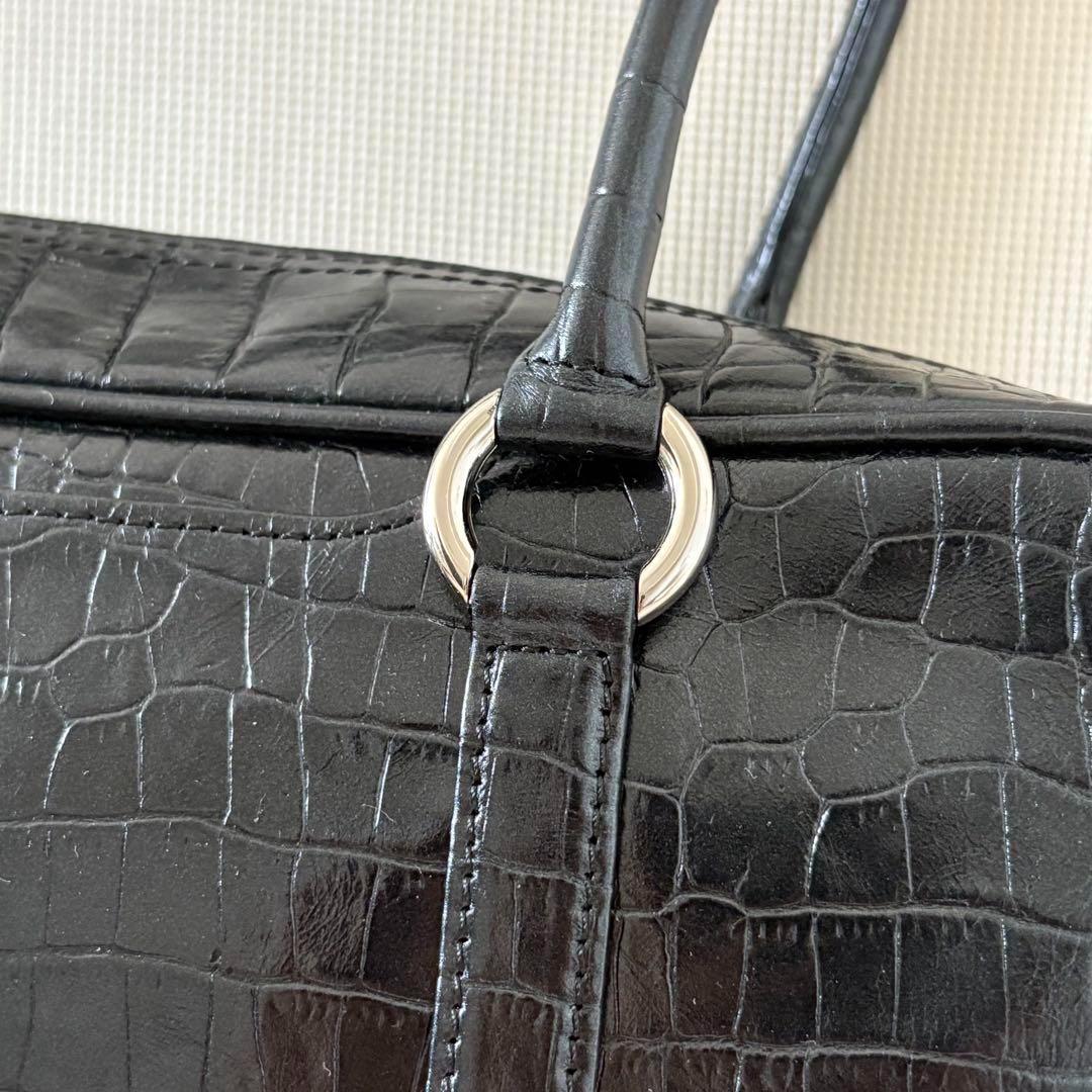 美品】芸能人着用 定価66,000円 濱野皮革工藝 クロコ型押し ボストン
