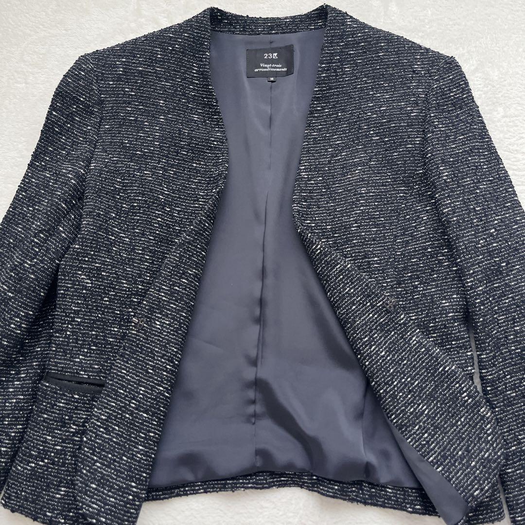 23区 】ノーカラーツイードジャケット ブラック サイズ38 オンワード