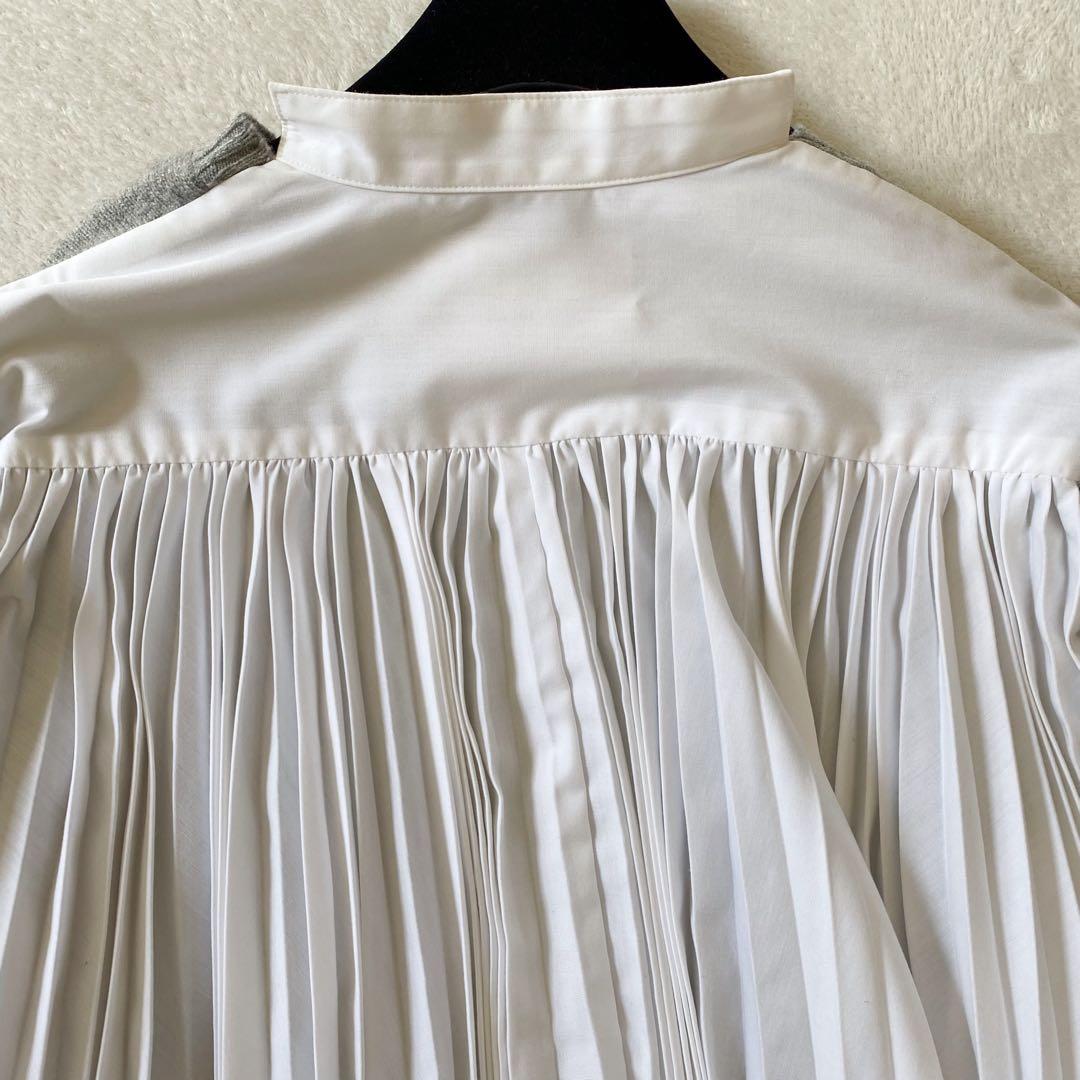 sacai サカイ 異素材ドッキング ニットプルオーバー プリーツ グレー M