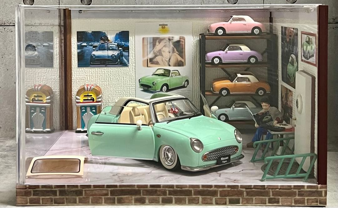 国産名車 1/24 日産 フィガロ カスタム ガレージ ジオラマ ミニカー