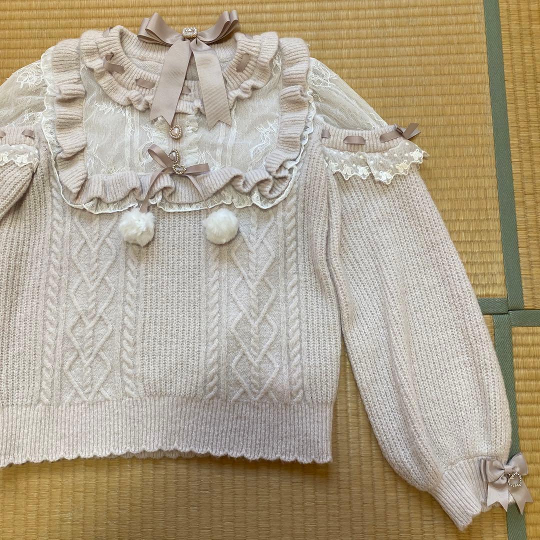 LIZ LISA(リズリサ) ポンポンリボンレースヨークニットトップス - メルカリ