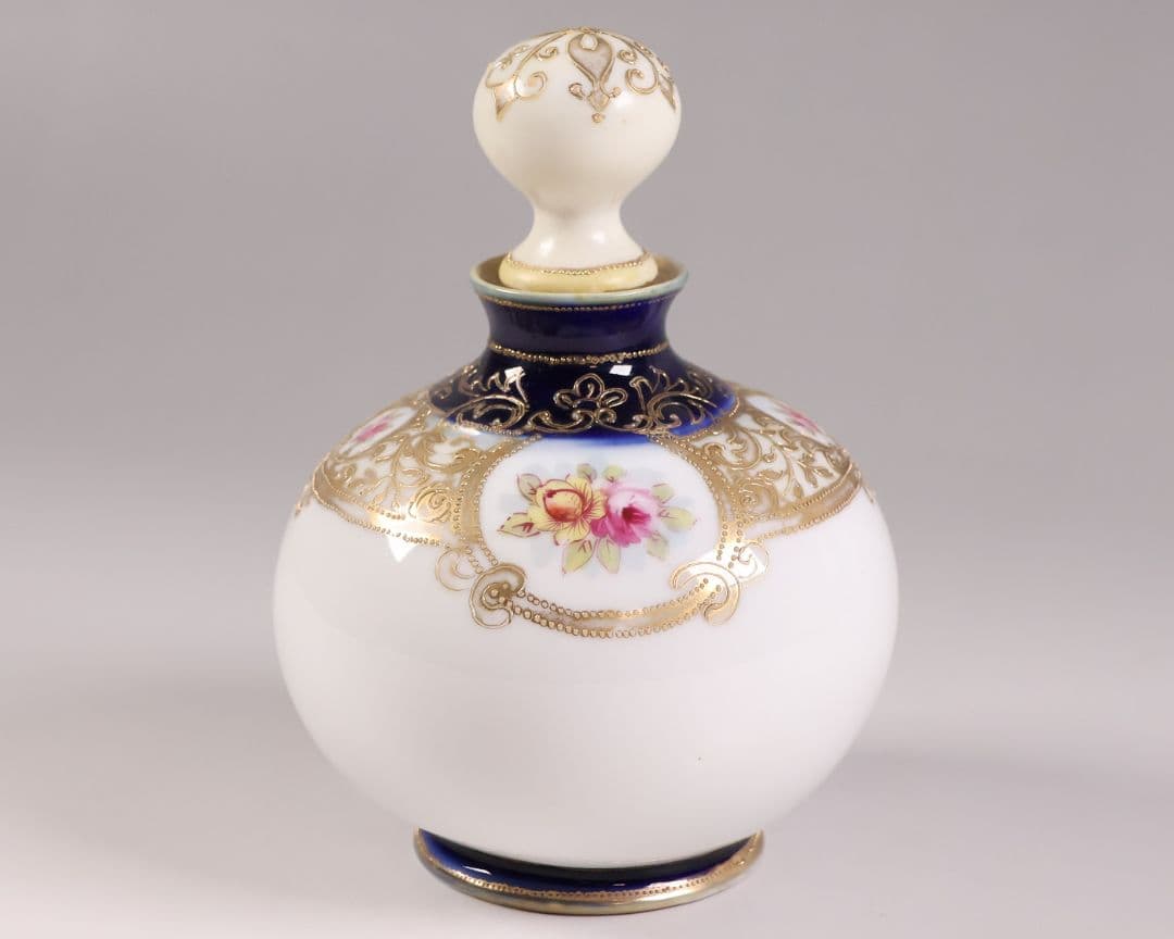 CM299】オールドノリタケ 花 薔薇 香水瓶 金彩 盛上 パフューム 明治