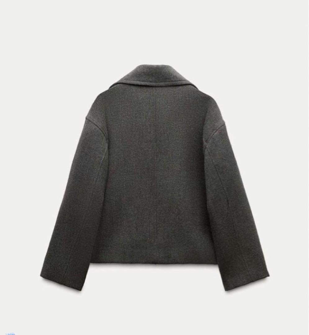ZARA ザラ ショート丈 ダブルブレストコート グレー L - メルカリ