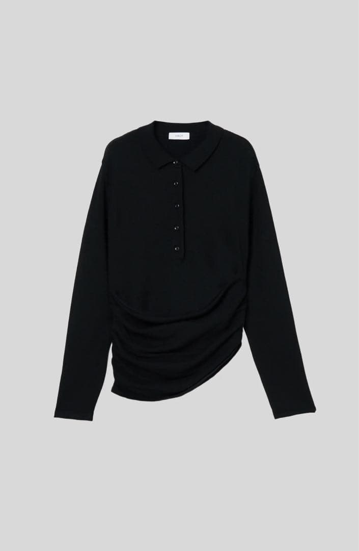 完売商品　IIROT Cashmere Polo Knit_Black Men's black cashmere polo | Tricot