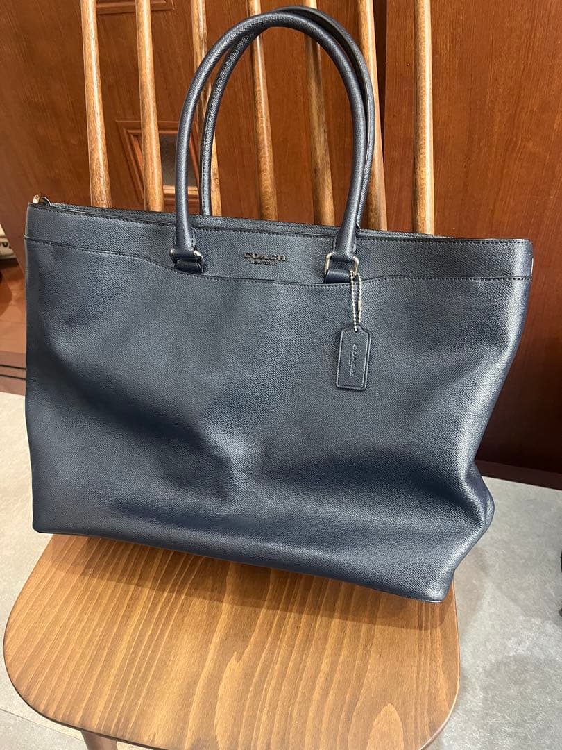 COACH ネイビー レザー トートバッグ 美品】COACH コーチ トートバッグ ショルダーバッグ ネイビー レザー