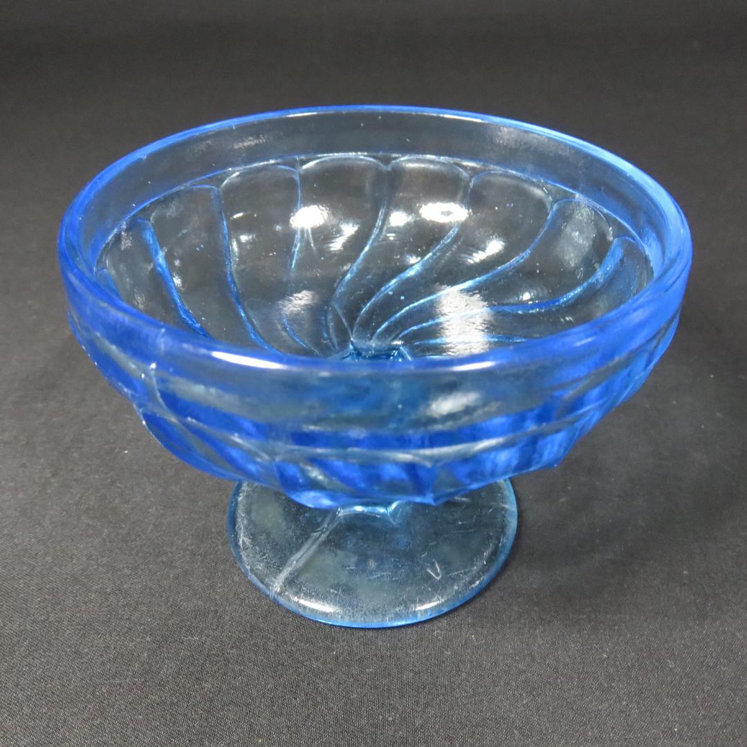 氷コップ ブルー 美品 3客 プレスガラス 明治 大正 昭和初期 アイス