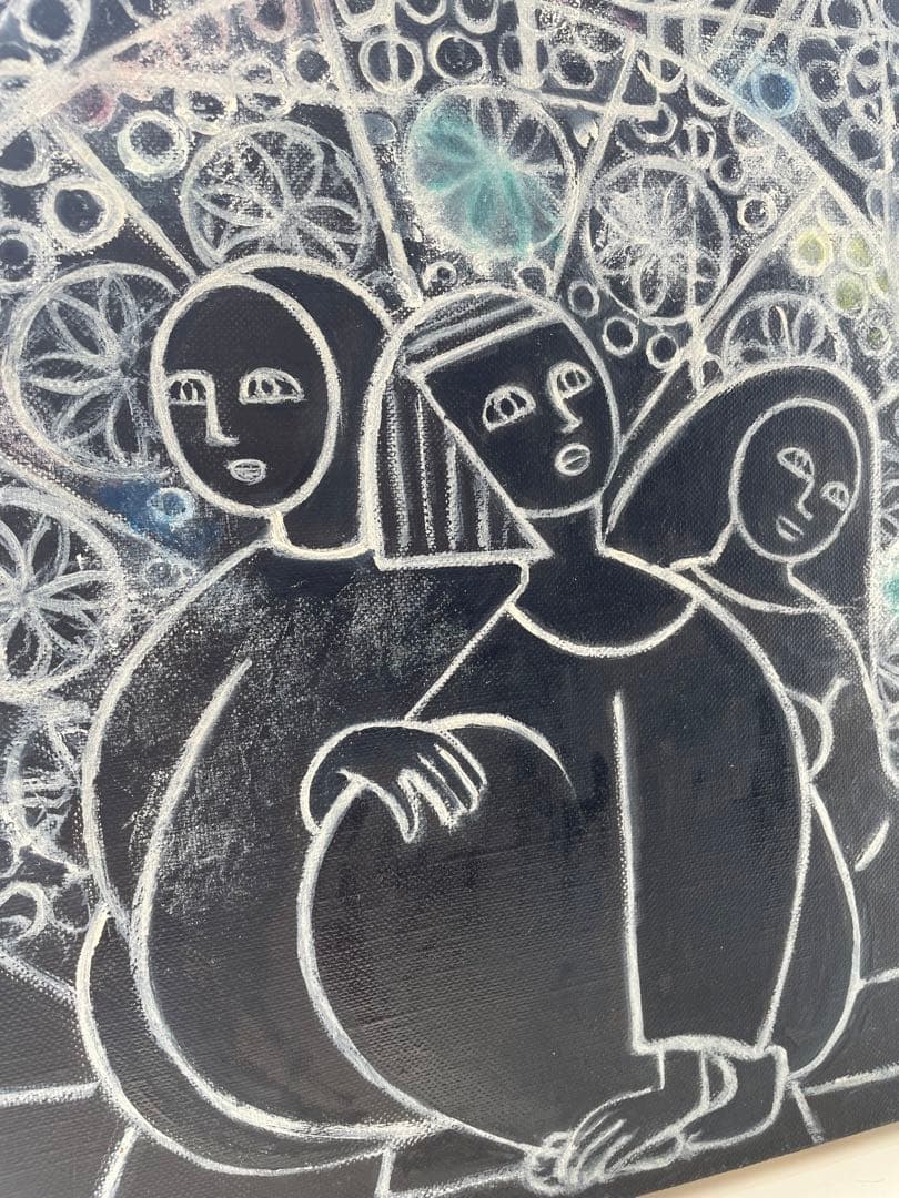 アンティーク　マリア像　幾何学　抽象画　90年代　ステンドグラス　作家不明