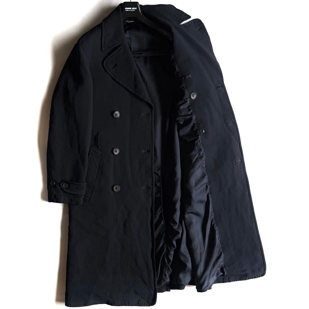 《美品》 コムデギャルソン オム ドゥ ポリ縮 トレンチコート ネイビー S