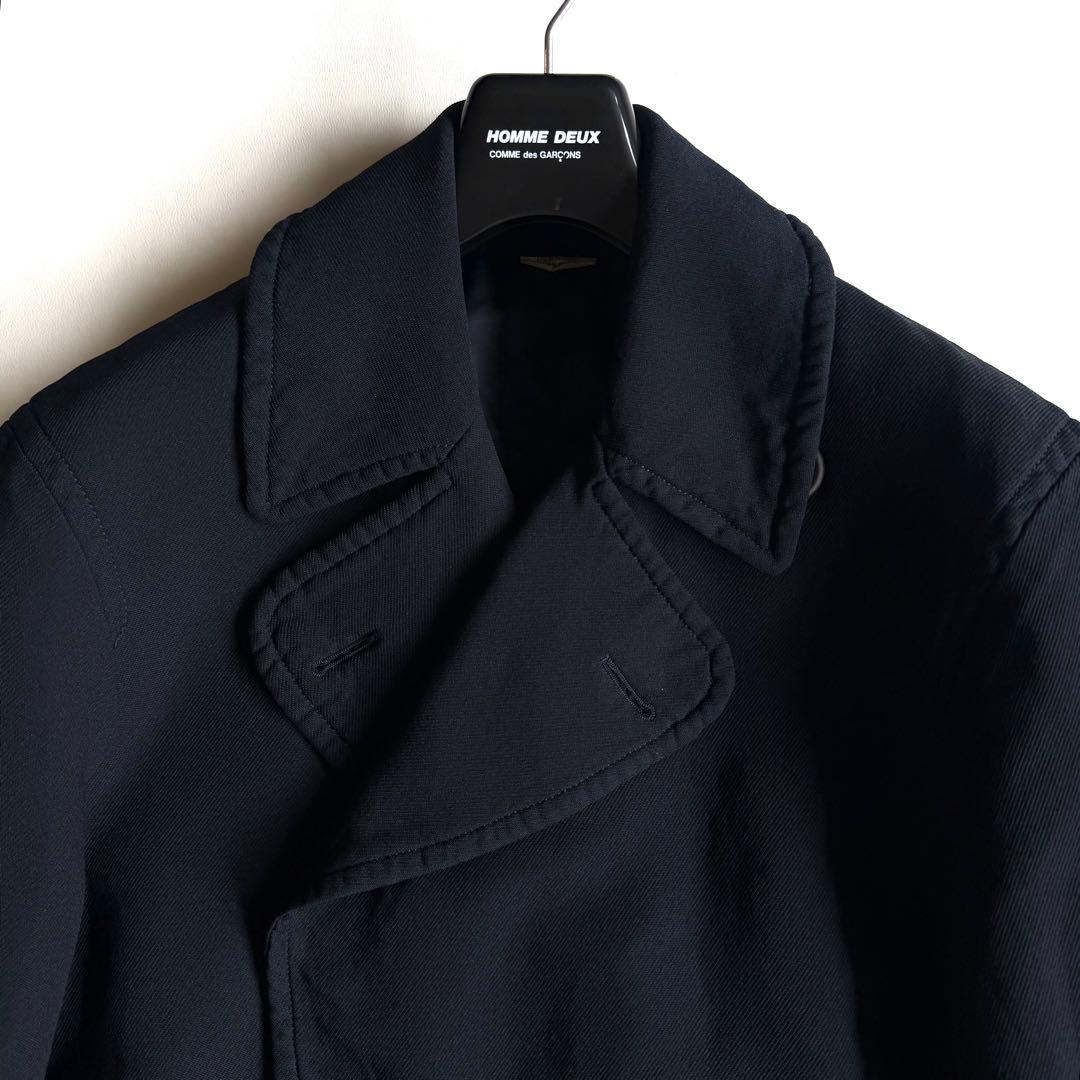 《美品》 コムデギャルソン オム ドゥ ポリ縮 トレンチコート ネイビー S