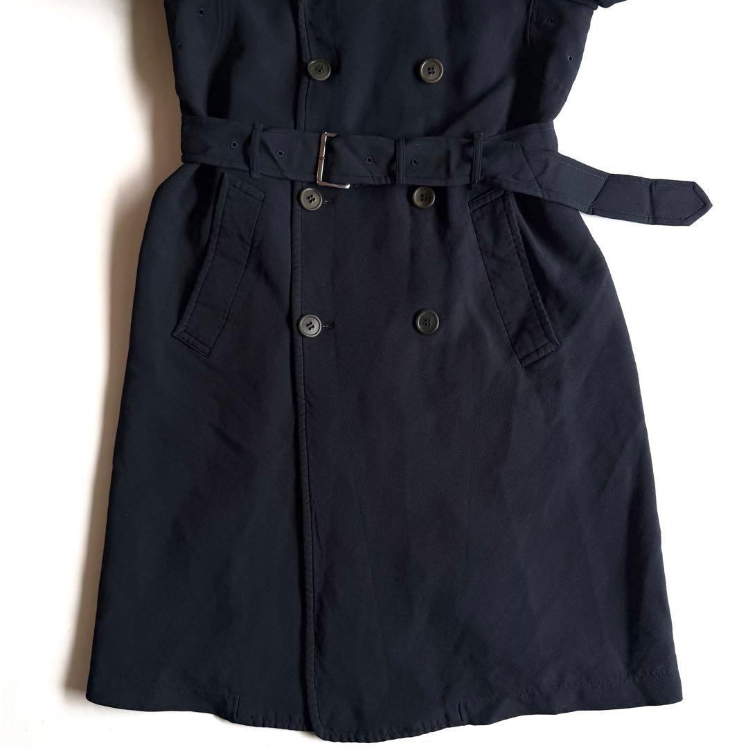 《美品》 コムデギャルソン オム ドゥ ポリ縮 トレンチコート ネイビー S