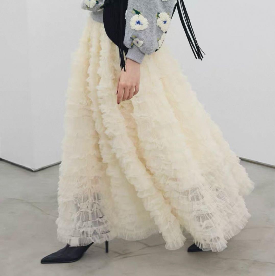 ホイップチュールティアードスカート アイボリー frene同型 レディース