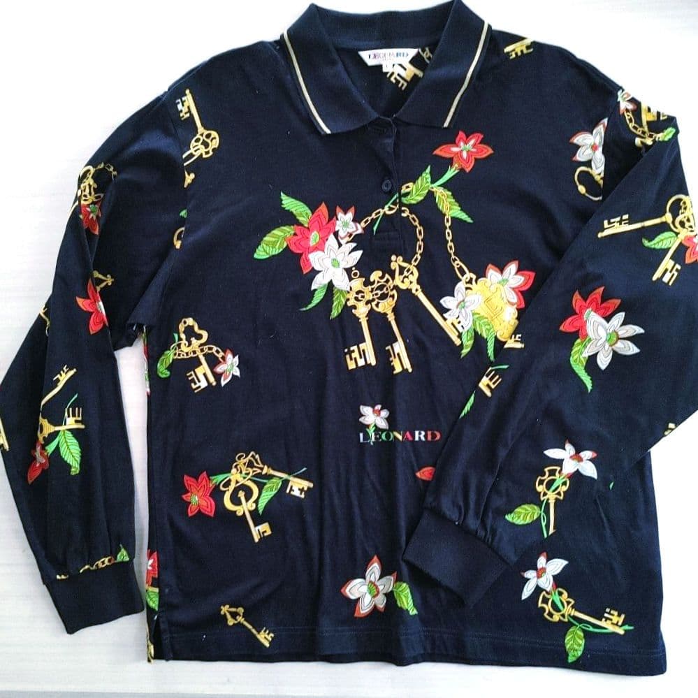 セール◇LEONARDレオナールスポーツ長袖ポロシャツ L ブラック系