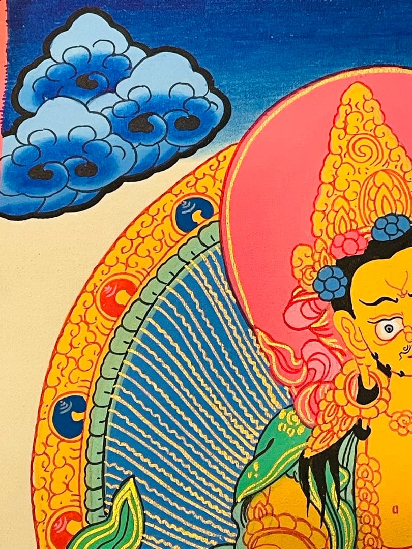 《手描き 肉筆画》宝蔵神 財宝神／ジャンバラ クベラ チベット密教 仏画　a2