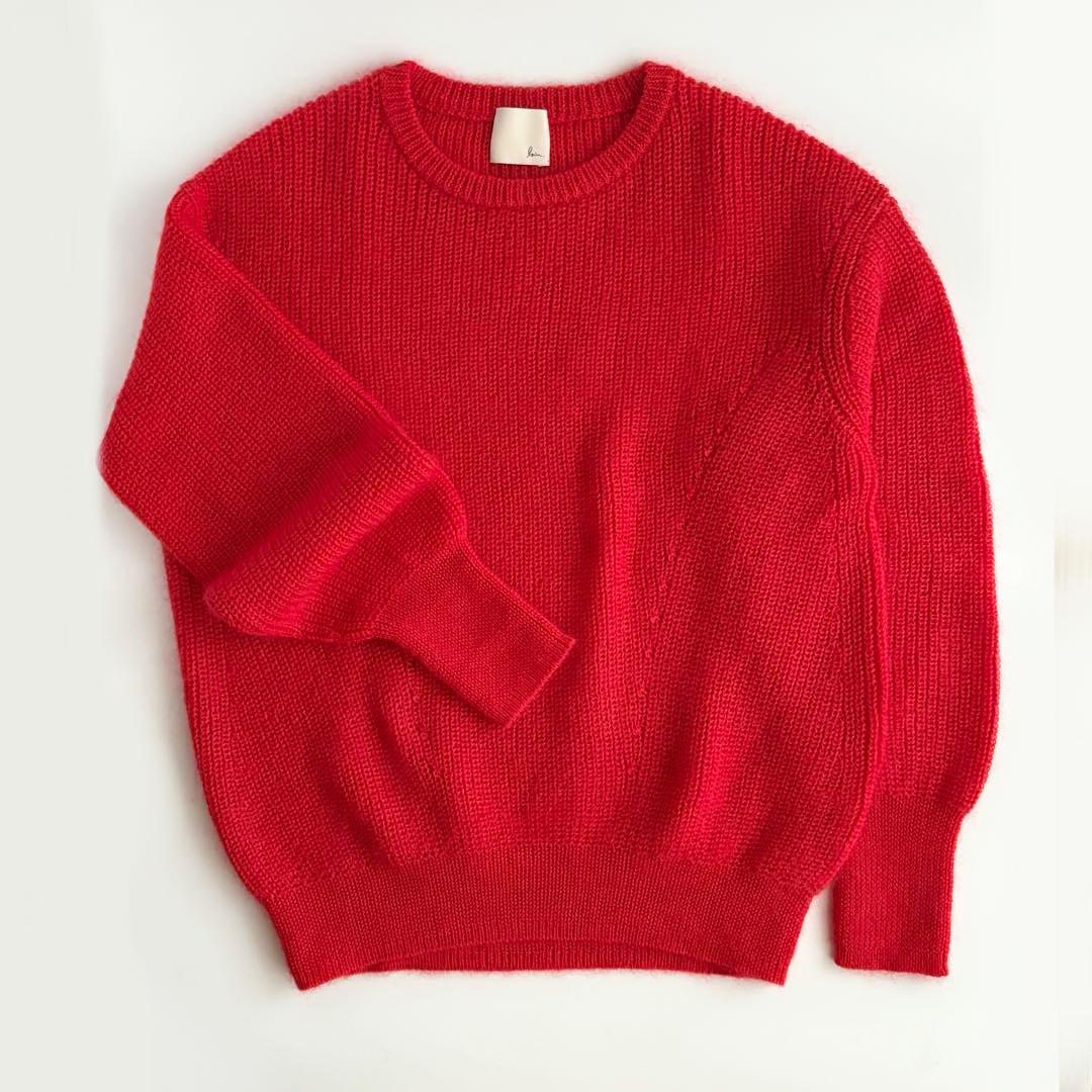 極美品 ⭐️ loin. ロワン モヘア ニット クルーネック 長袖 レッド 36